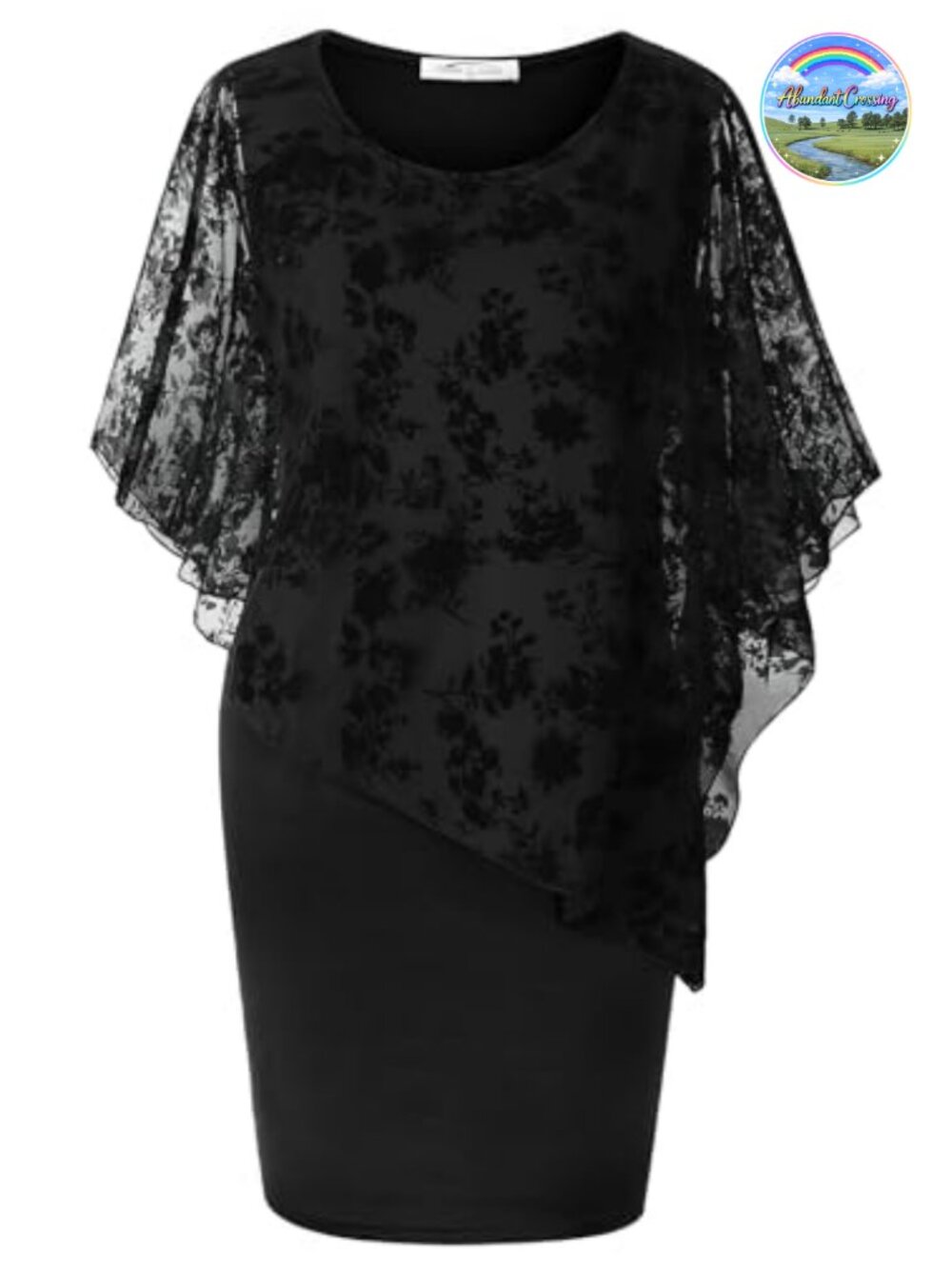 Women's Mesh Cape Overlay Bodycon Pencil Dress Knee Length Wedding Guest Formal